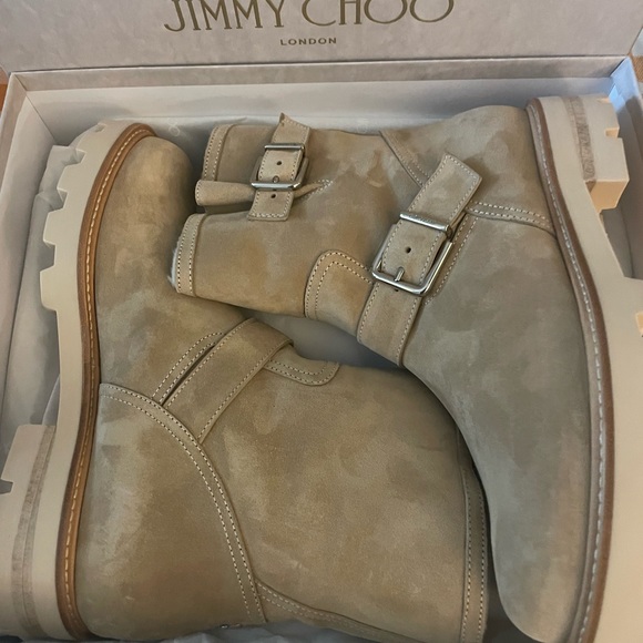 18- JIMMY CHOO Suede Stucco/Natural Boot - Picture 11 of 14